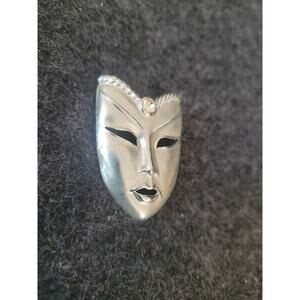 Vintage Silver Tone Face Mask Brooch, in good condition